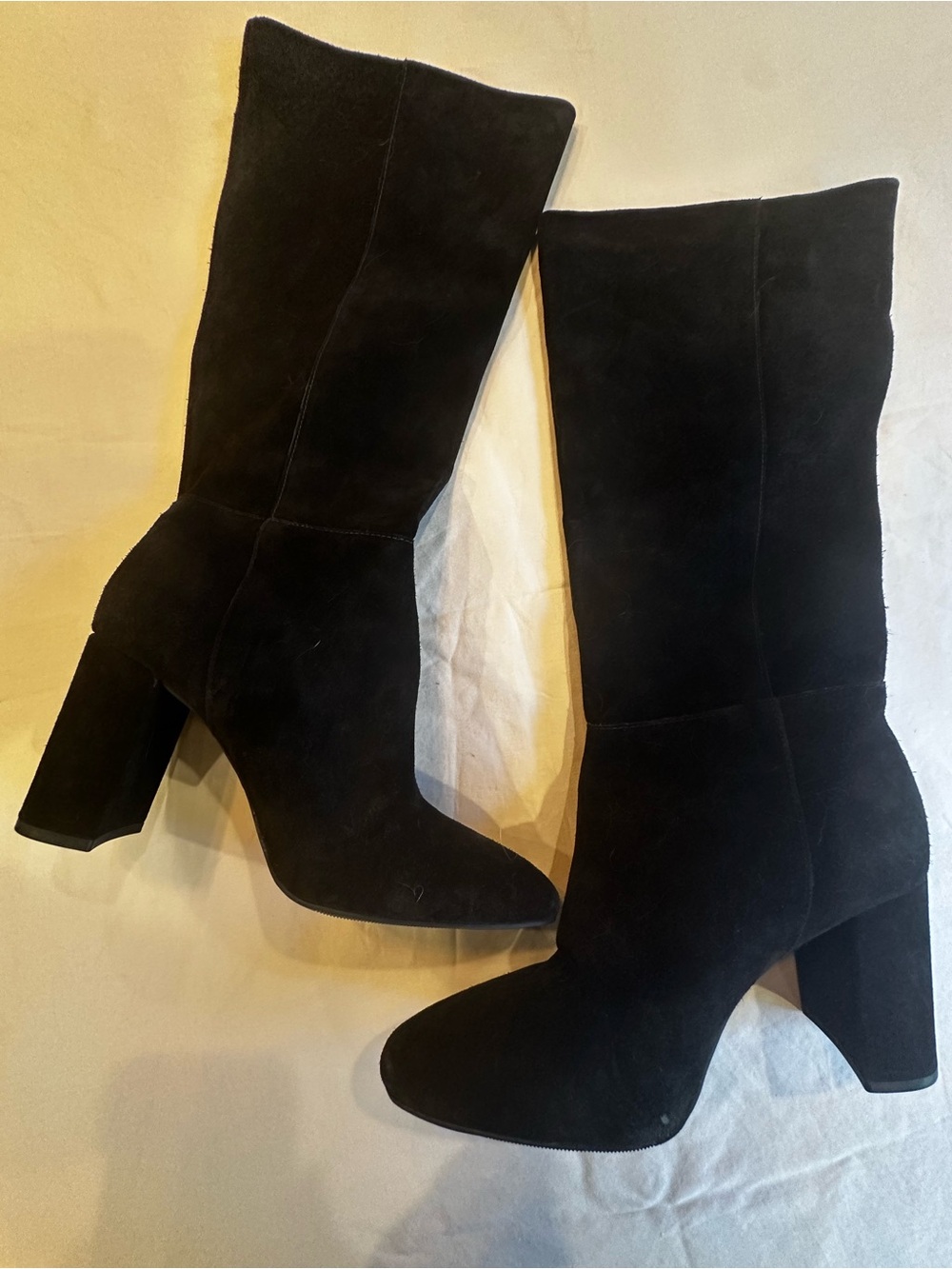 Women's Black fo/Suede Block Heel Boots